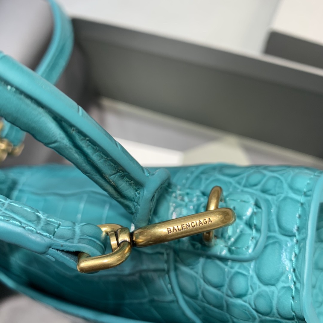 Balenciaga Hourglass XS Handbag Crocodile Embossed Shoulder Bag Green Blue